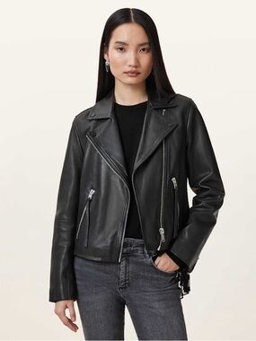 AllSaints DALBY SLIM FIT LEATHER BIKER JACKET Black  Moto Jacket